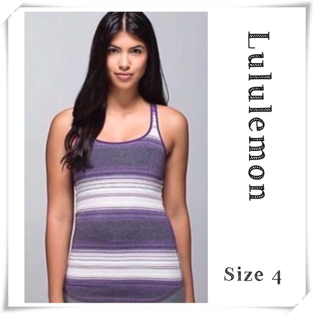 Lululemon Stripe Racerback Fitted Tank Tops In Purple